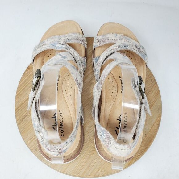 Clarks Sandals Women 7 Brynn Step Slide‎ Floral Low Wedge Platform Comfort Shoes - Picture 9 of 13